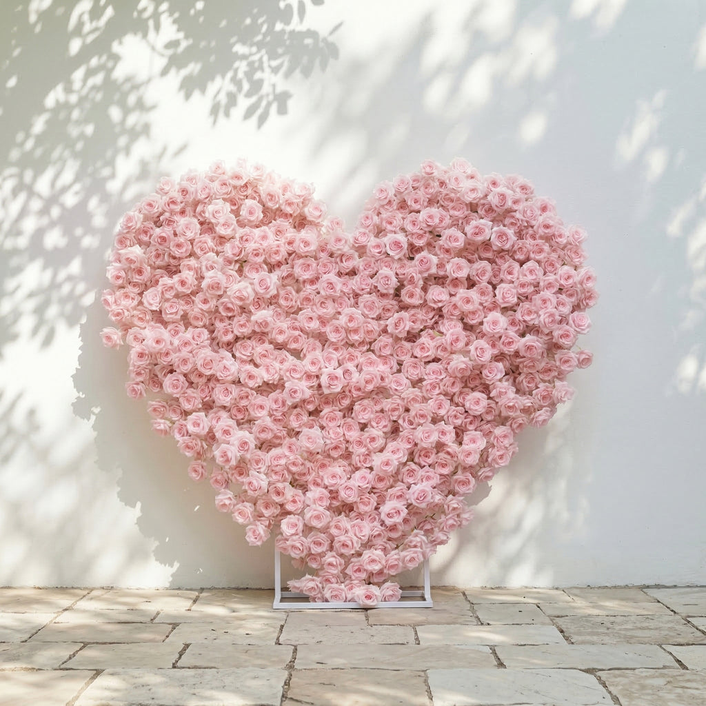 Orelune | 3D Ethereal Blush Pink Heart-Shaped Event-Ready Artificial Floral Backdrop for Romantic Wedding & Proposal | Shipping Included