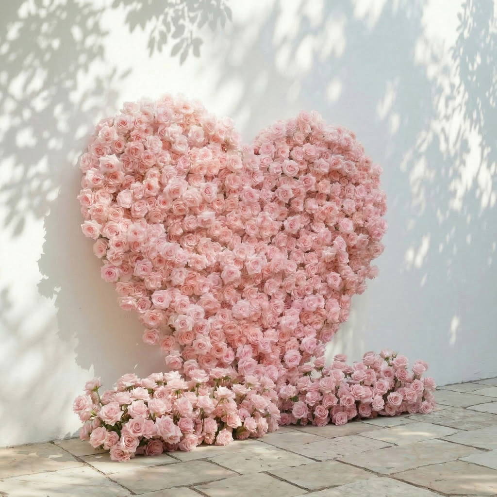 Orelune | 3D Ethereal Blush Pink Heart-Shaped Event-Ready Artificial Floral Backdrop for Romantic Wedding & Proposal | Shipping Included