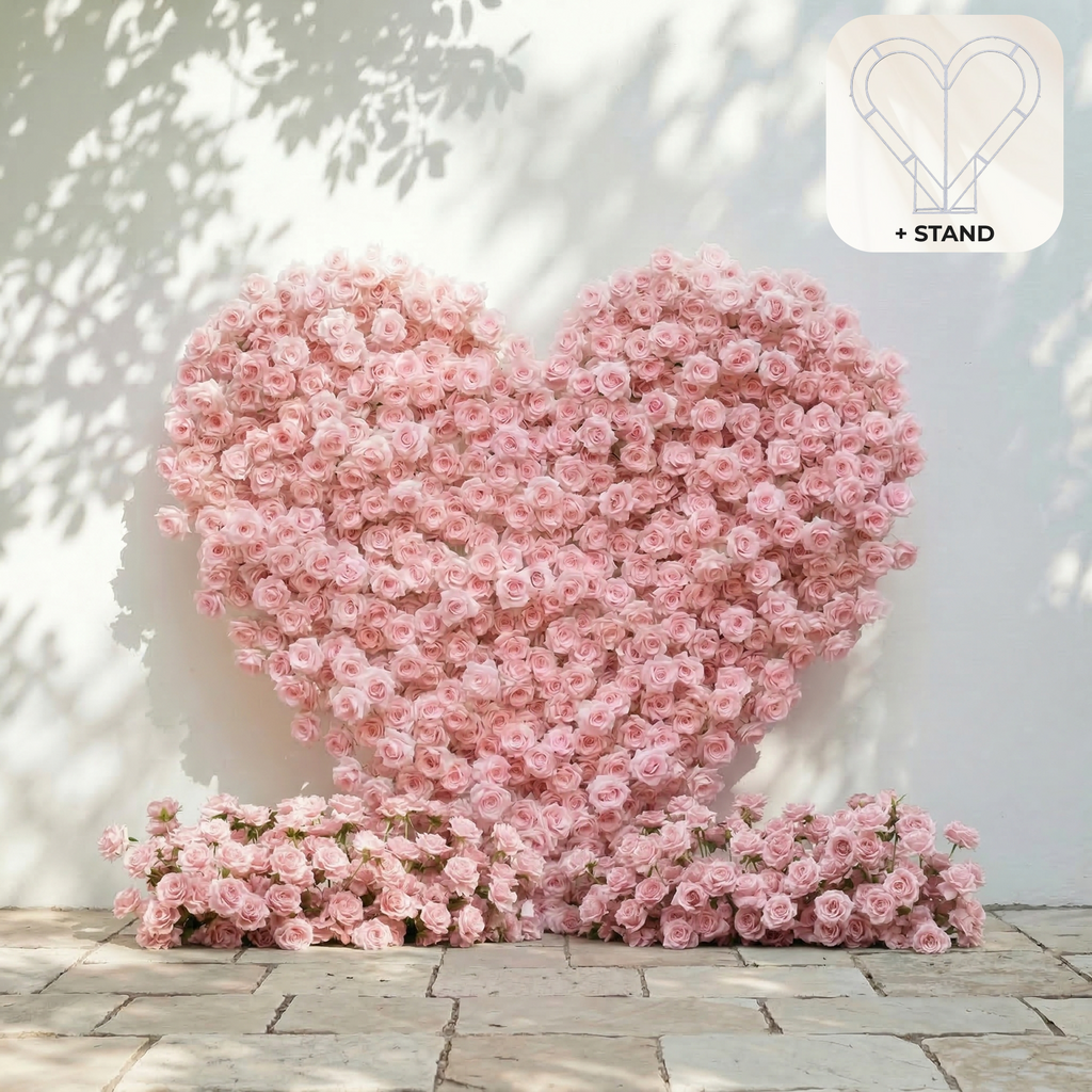 Orelune | 3D Ethereal Blush Pink Heart-Shaped Event-Ready Artificial Floral Backdrop for Romantic Wedding & Proposal | Shipping Included
