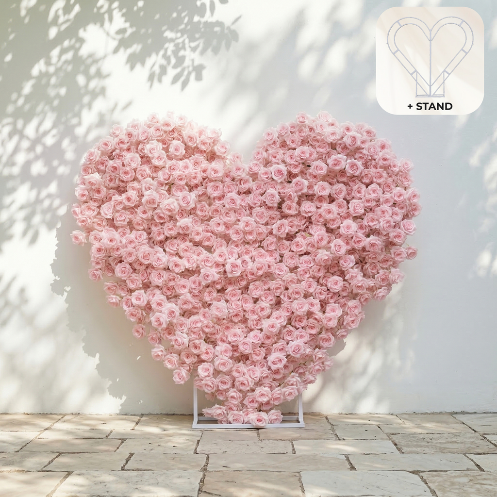 Orelune | 3D Ethereal Blush Pink Heart-Shaped Event-Ready Artificial Floral Backdrop for Romantic Wedding & Proposal | Shipping Included