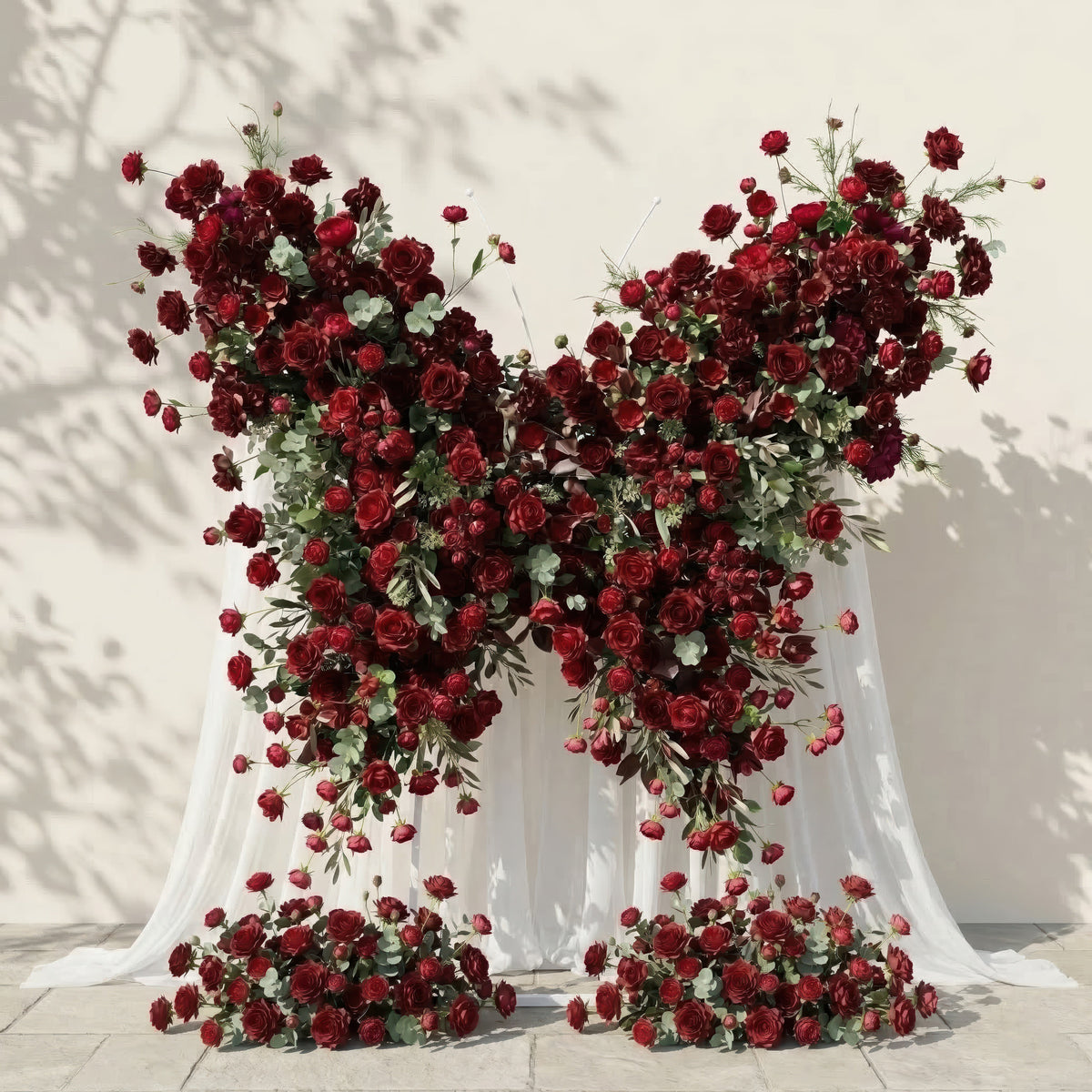 Orlisse | Vintage Burgundy Butterfly-Shaped Artificial Floral Wall for Luxury Wedding Decor | Shipping Included