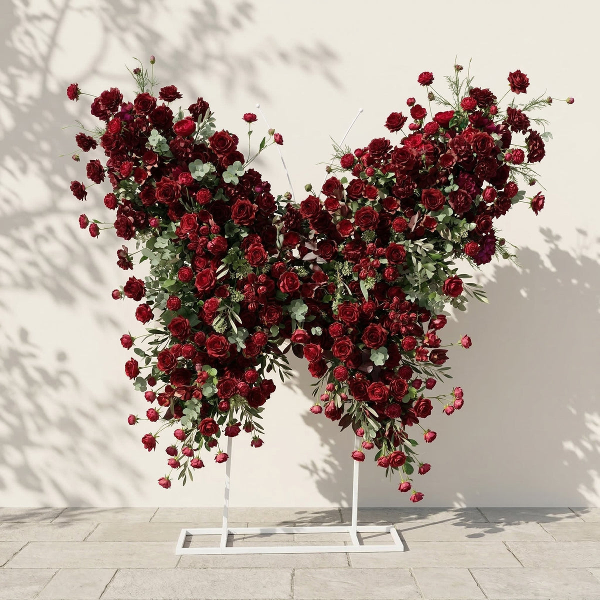 Orlisse | Vintage Burgundy Butterfly-Shaped Artificial Floral Wall for Luxury Wedding Decor | Shipping Included