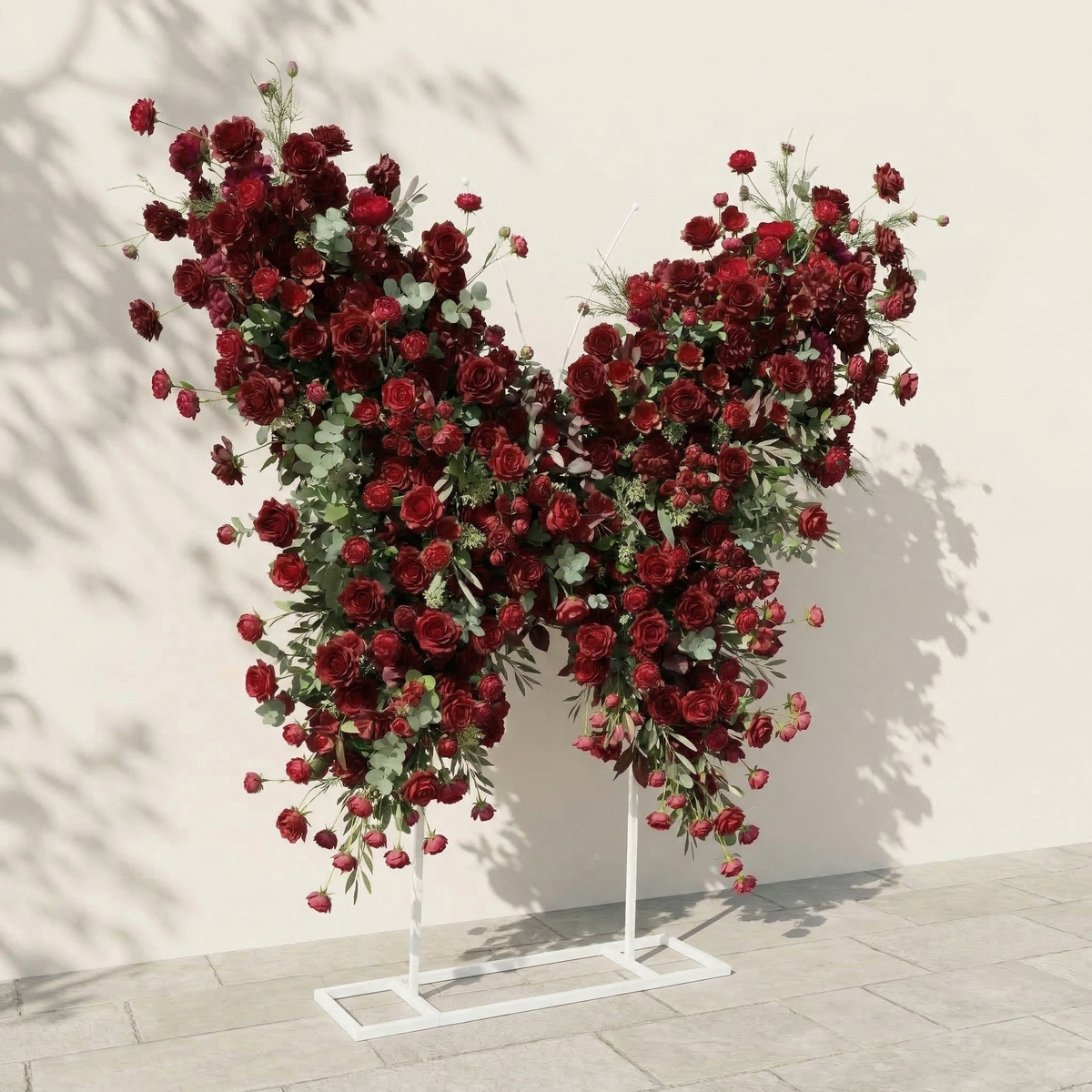 Orlisse | Vintage Burgundy Butterfly-Shaped Artificial Floral Wall for Luxury Wedding Decor | Shipping Included