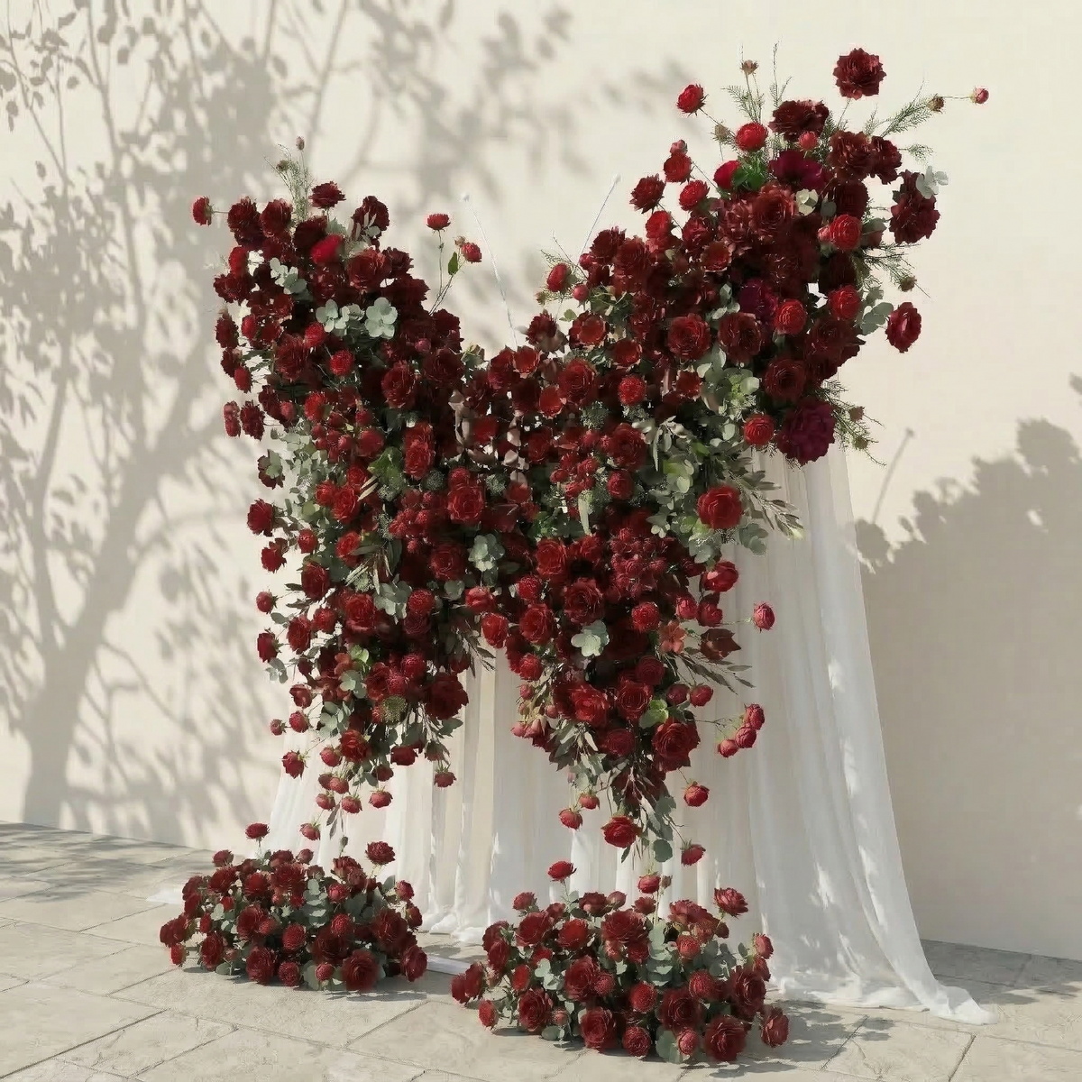 Orlisse | Vintage Burgundy Butterfly-Shaped Artificial Floral Wall for Luxury Wedding Decor | Shipping Included