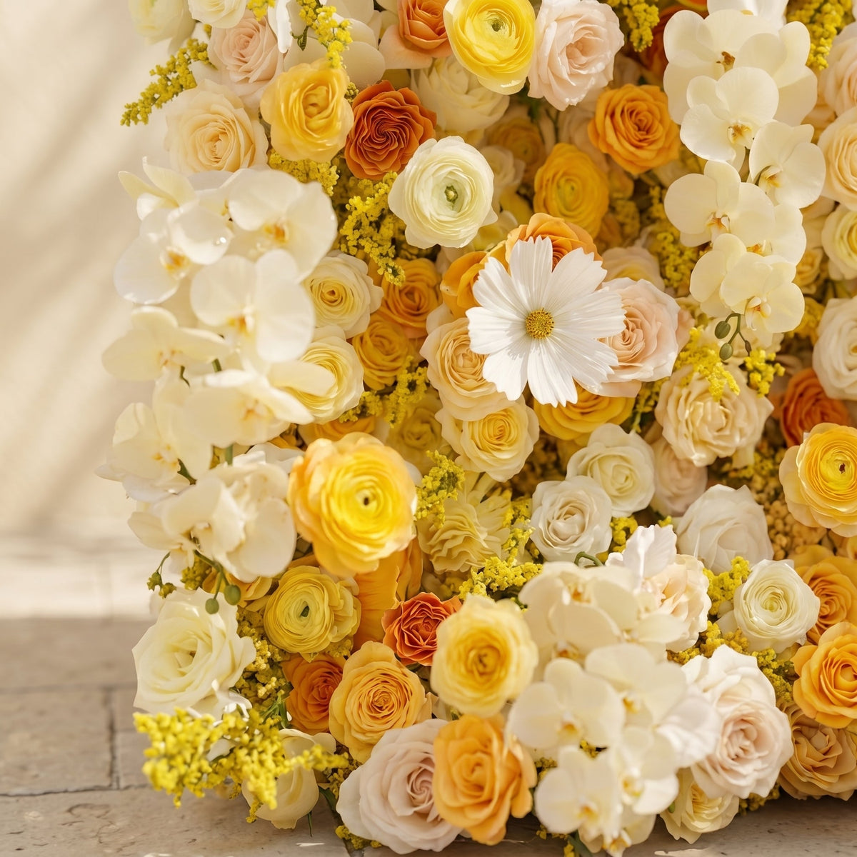 Palorae | Luxury 5D Sunshine Yellow & Cream White Silk Floral Wall Backdrop for Vibrant Summer Weddings | Shipping Included