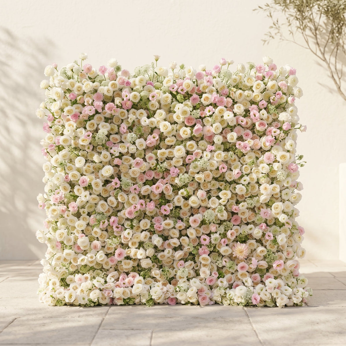 Pearlnora | Luxury 5D Pearl White & Blush Pink Silk Event-Ready Floral Wall Backdrop for Elegant Minimalist Weddings | Shipping Included