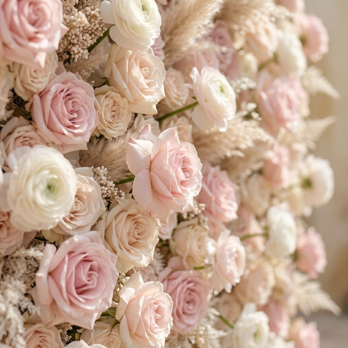 Valsora | 5D Gradient Warm Blush Pink & Ivory White Event-Ready Silk Rose Floral Wall Backdrop for Romantic Wedding & Proposal Setups | Shipping Included