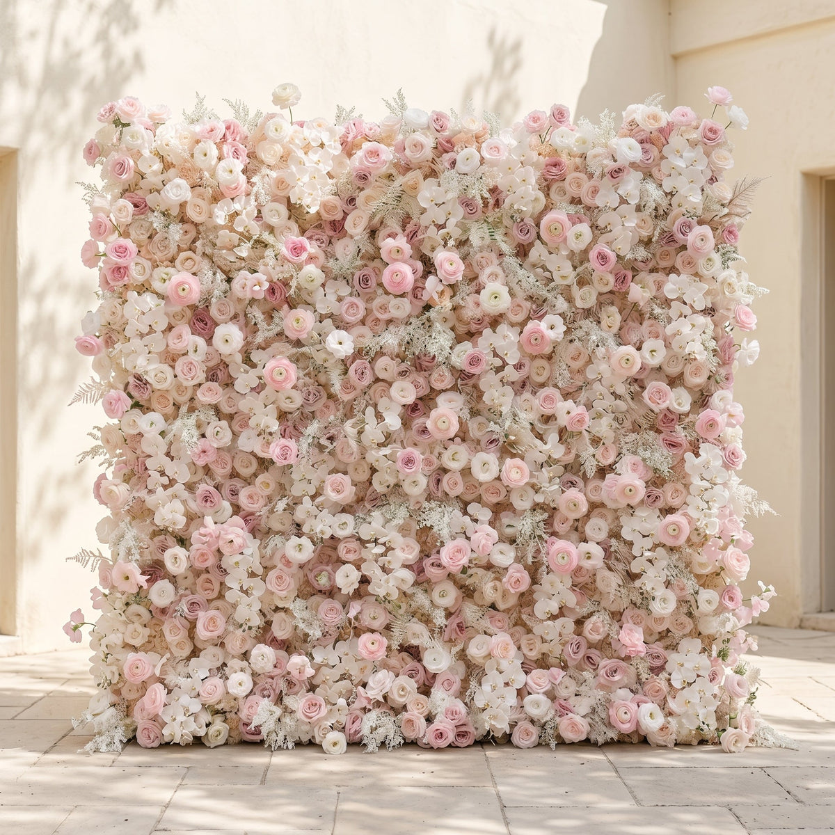 Valsora | 5D Gradient Warm Blush Pink & Ivory White Event-Ready Silk Rose Floral Wall Backdrop for Romantic Wedding & Proposal Setups | Shipping Included