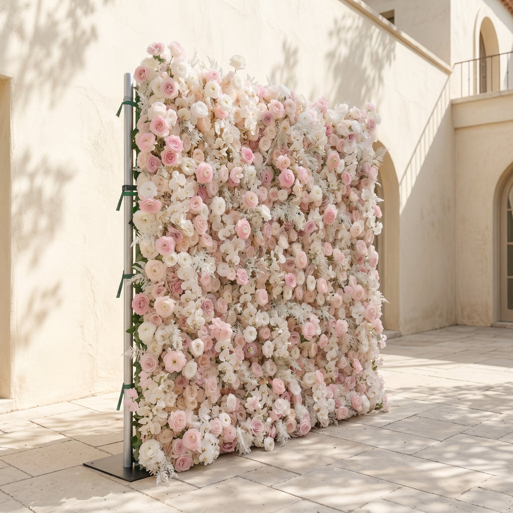 Valsora | 5D Gradient Warm Blush Pink & Ivory White Event-Ready Silk Rose Floral Wall Backdrop for Romantic Wedding & Proposal Setups | Shipping Included