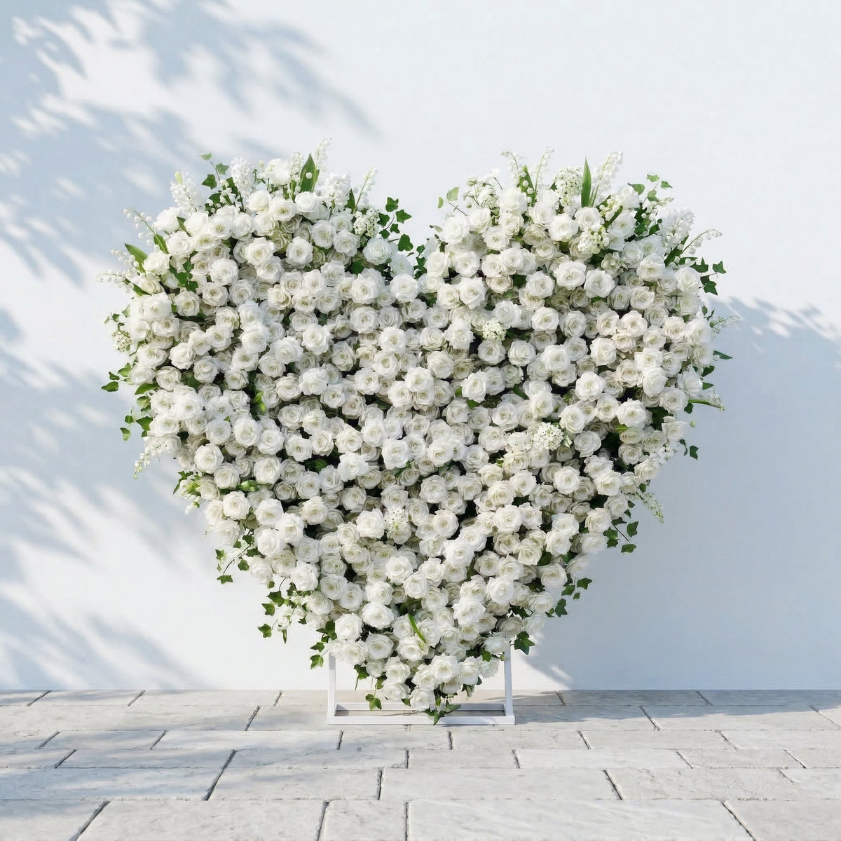 Petalya | 3D White Silk Rose Heart Floral Backdrop Decor for Proposal & Anniversary Backdrop | Shipping Included