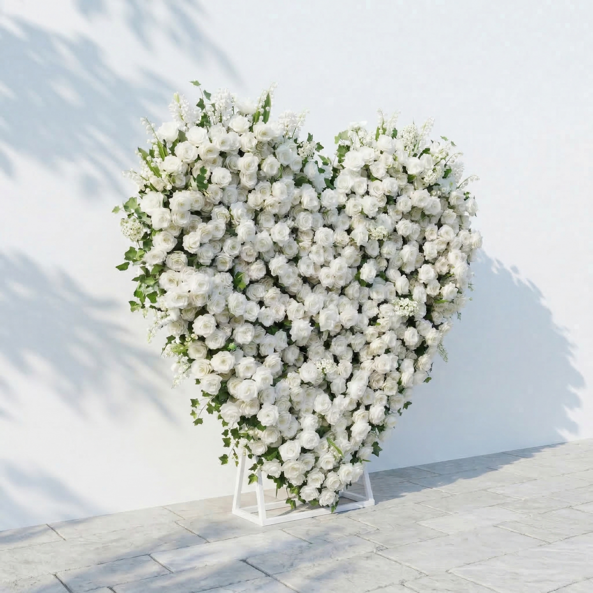 Petalya | 3D White Silk Rose Heart Floral Backdrop Decor for Proposal & Anniversary Backdrop | Shipping Included
