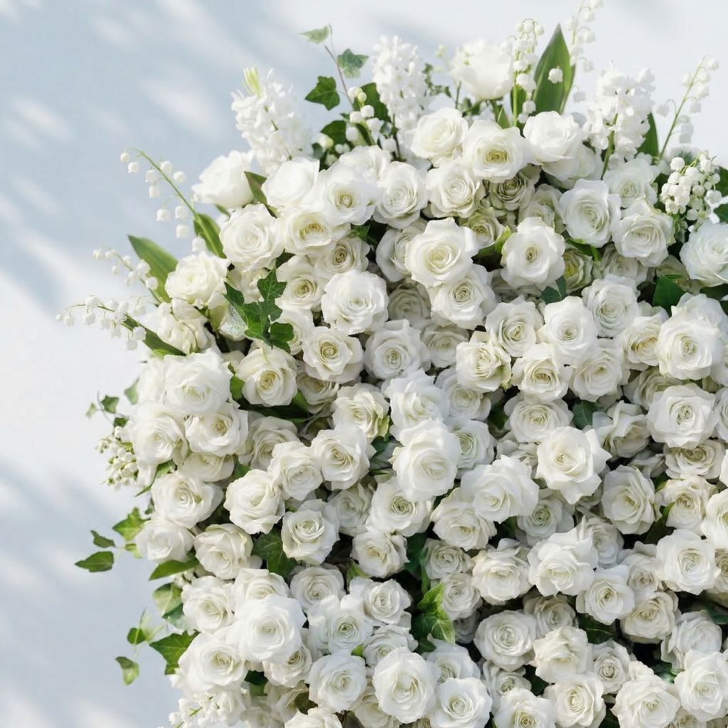 Petalya | 3D White Silk Rose Heart Floral Backdrop Decor for Proposal & Anniversary Backdrop | Shipping Included