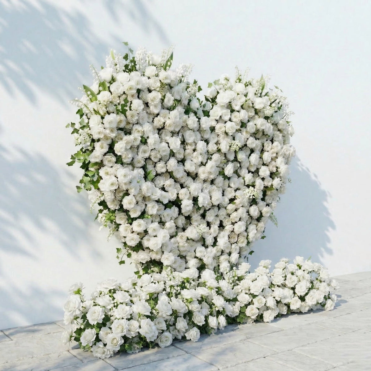 Petalya | 3D White Silk Rose Heart Floral Backdrop Decor for Proposal & Anniversary Backdrop | Shipping Included
