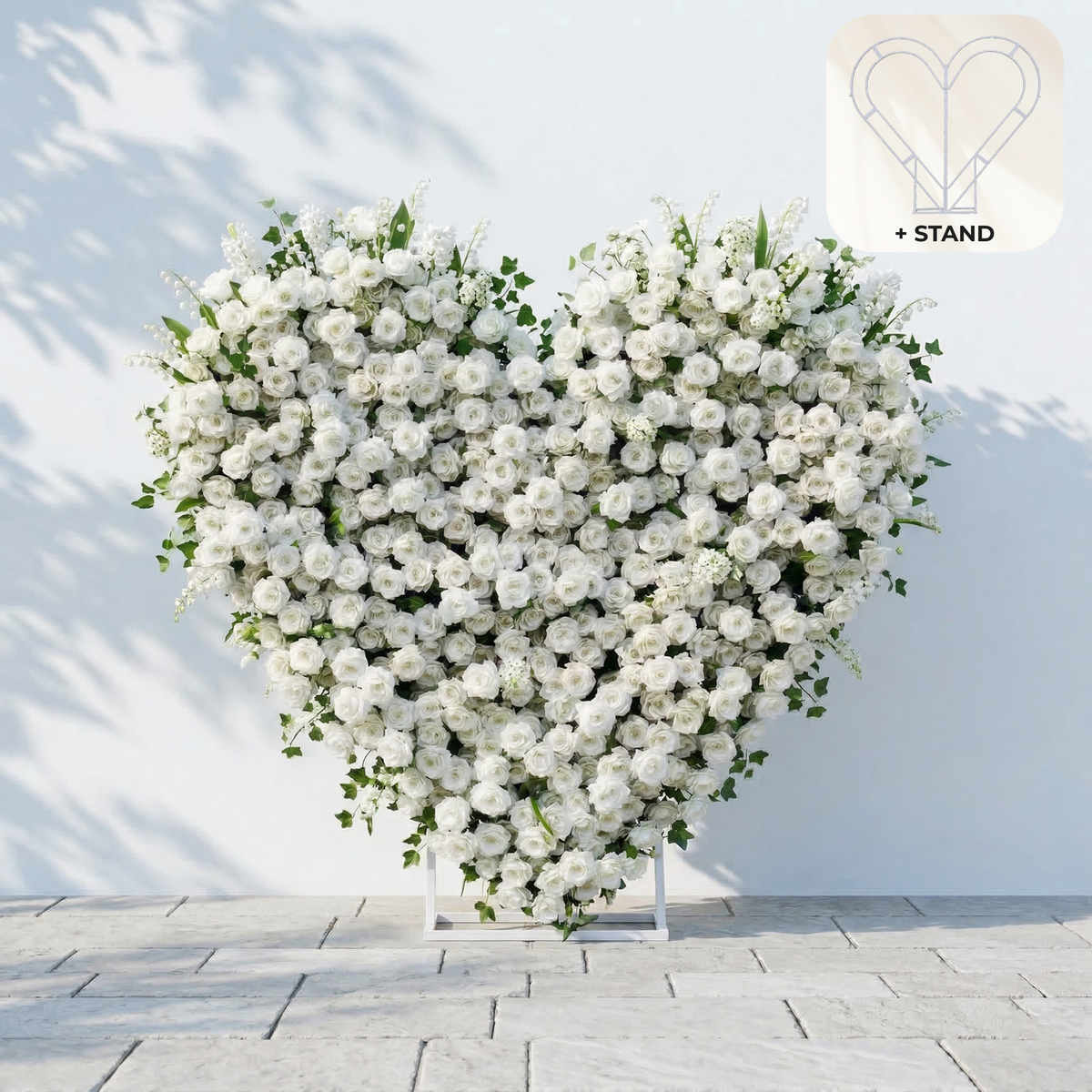 Petalya | 3D White Silk Rose Heart Floral Backdrop Decor for Proposal & Anniversary Backdrop | Shipping Included