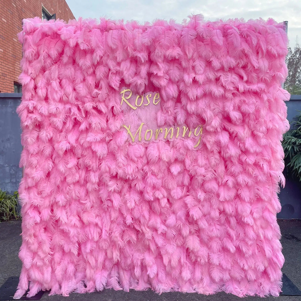 Pink Feather | 5D Event-Ready Artificial Floral Wall Backdrop, Roll-Up Fabric | Shipping Included