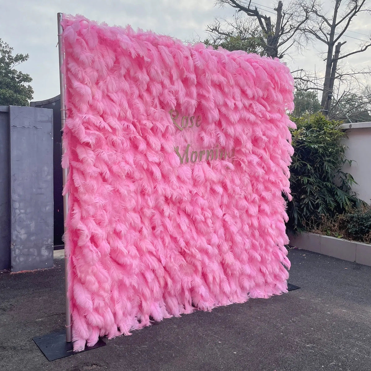 Pink Feather | 5D Event-Ready Artificial Floral Wall Backdrop, Roll-Up Fabric | Shipping Included
