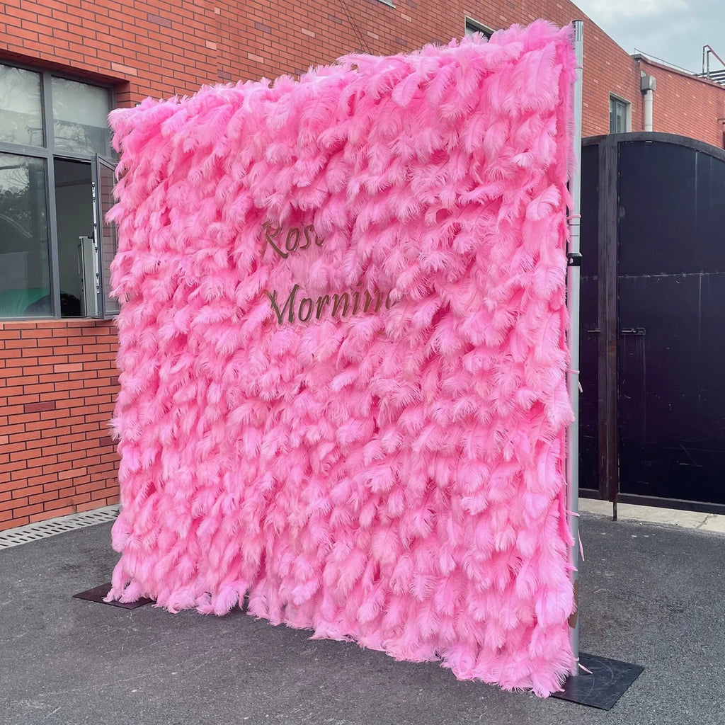 Pink Feather | 5D Event-Ready Artificial Floral Wall Backdrop, Roll-Up Fabric | Shipping Included