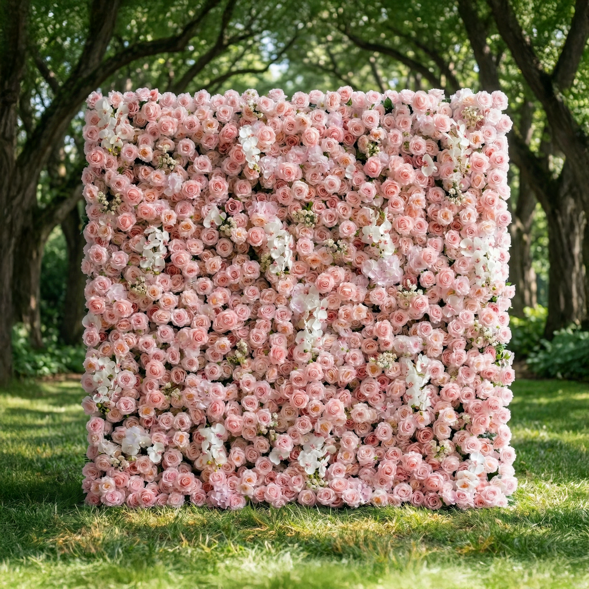 Sabine | 5D Blush Pink Silk Rose Flower Wall with White Orchid for Elegant Weddings & Ballroom Receptions | Shipping Included