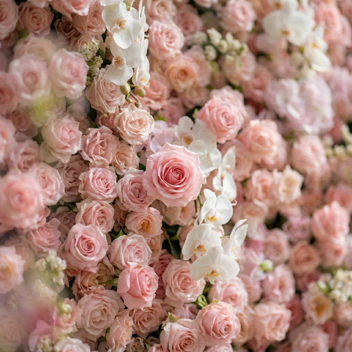 Sabine | 5D Blush Pink Silk Rose Flower Wall with White Orchid for Elegant Weddings & Ballroom Receptions | Shipping Included