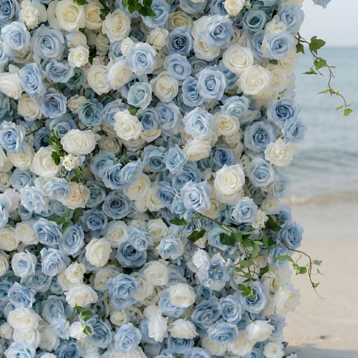 Sapphira | Luxury 5D Serene Blue & Cream Event-Ready Silk Floral Wall Backdrop for Seaside Weddings & Events | Shipping Included