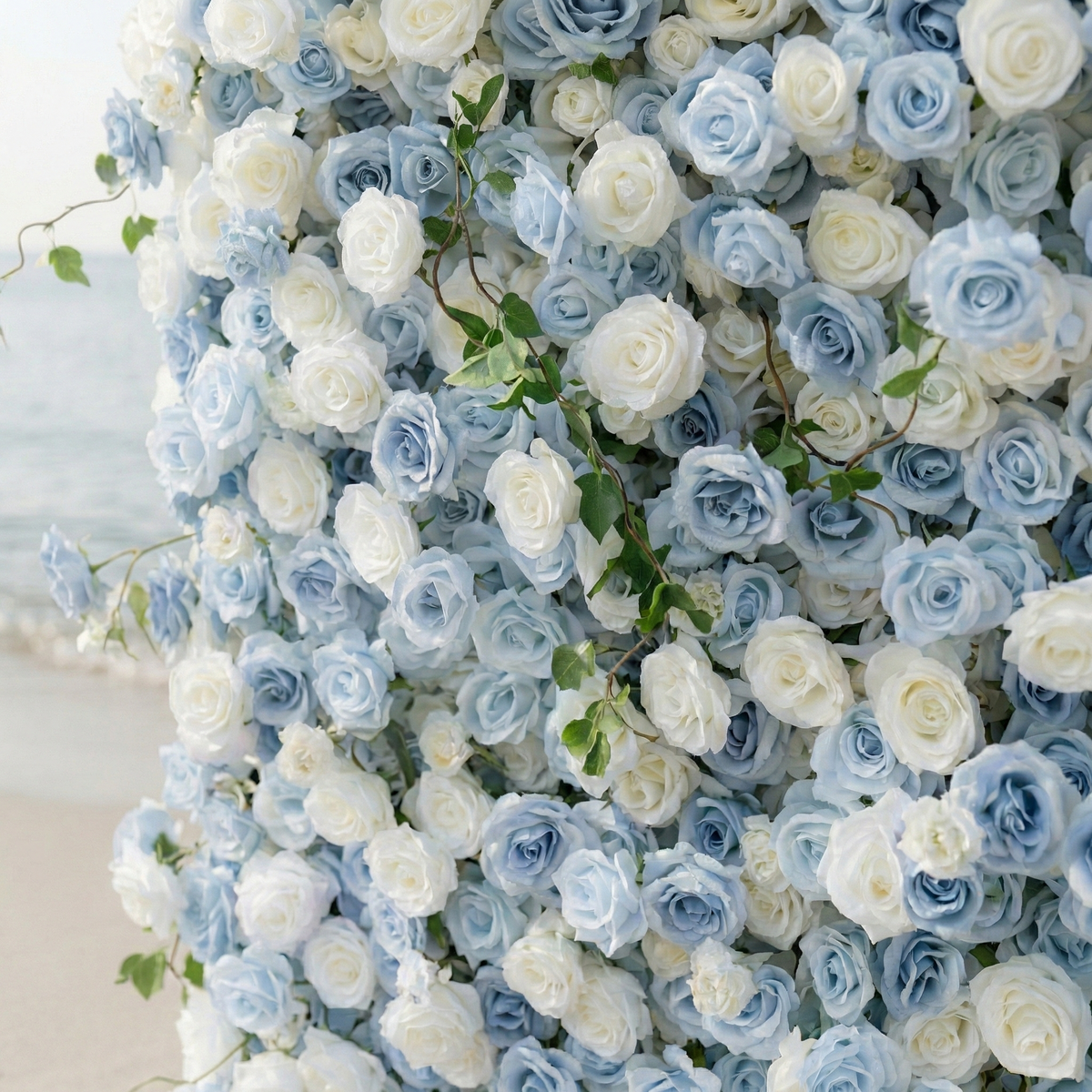 Sapphira | Luxury 5D Serene Blue & Cream Event-Ready Silk Floral Wall Backdrop for Seaside Weddings & Events | Shipping Included