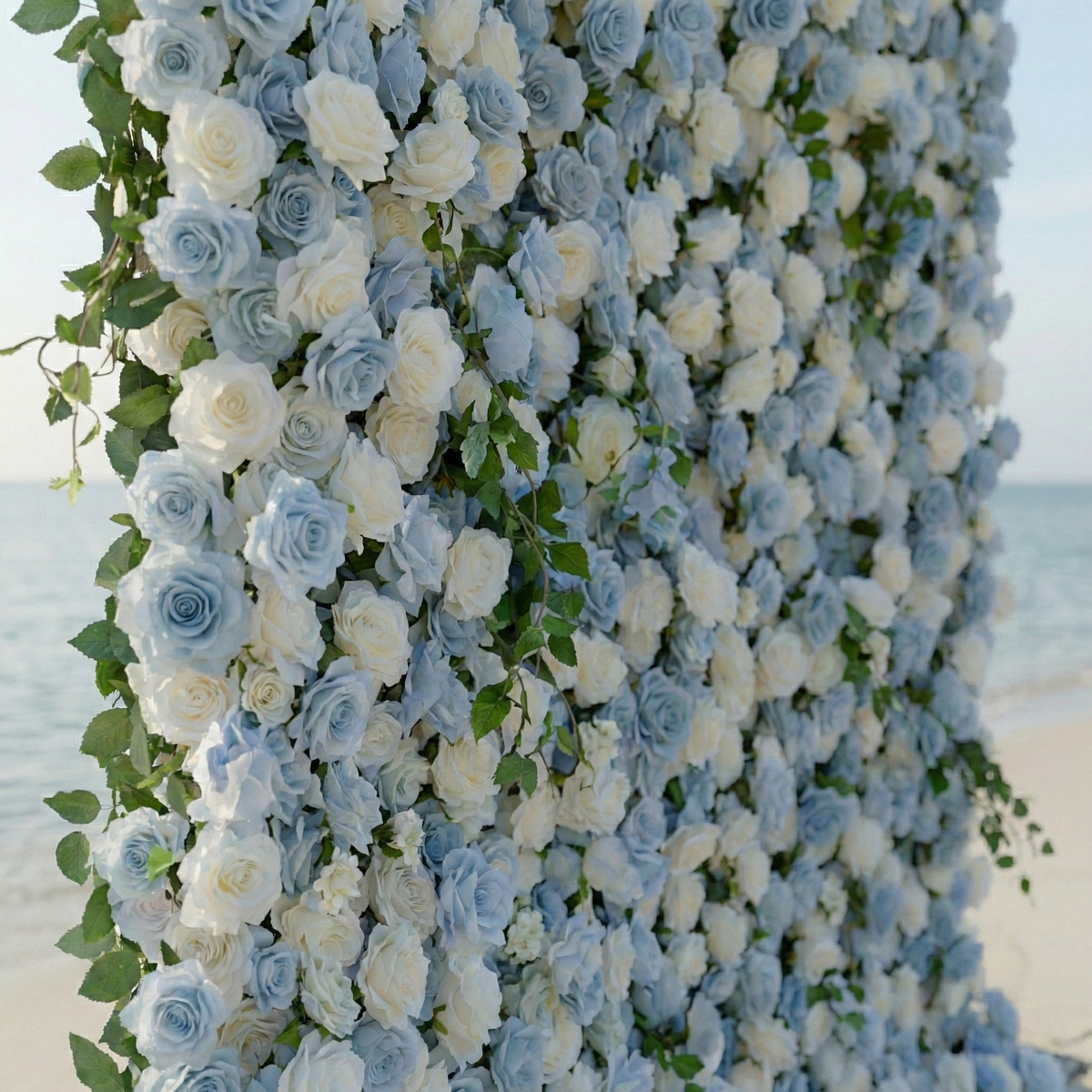 Sapphira | Luxury 5D Serene Blue & Cream Event-Ready Silk Floral Wall Backdrop for Seaside Weddings & Events | Shipping Included