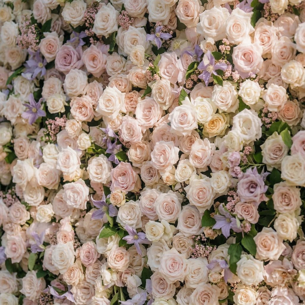 Selira | 5D Creamy Blush and Soft Lilac Event-Ready Silk Rose Floral Wall Backdrop for Elegant Events & Parties | Shipping Included