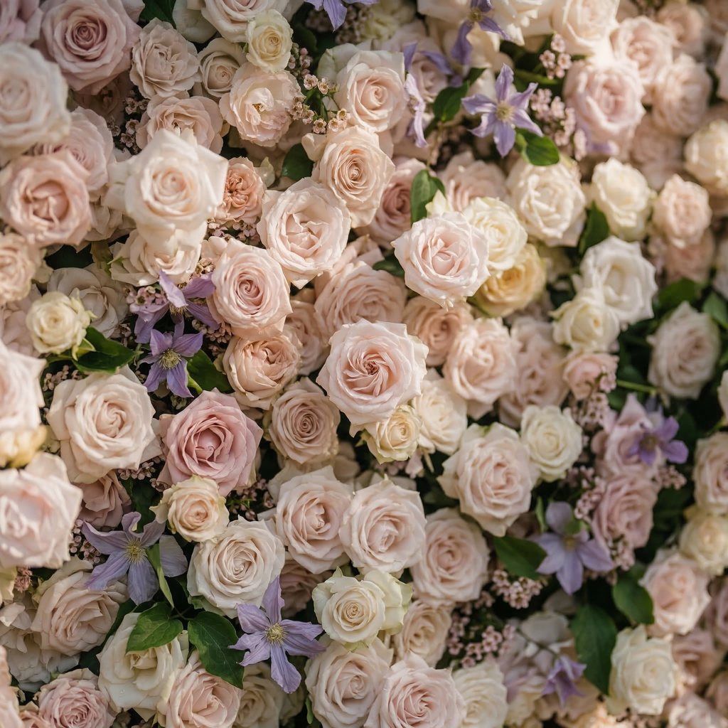 Selira | 5D Creamy Blush and Soft Lilac Event-Ready Silk Rose Floral Wall Backdrop for Elegant Events & Parties | Shipping Included