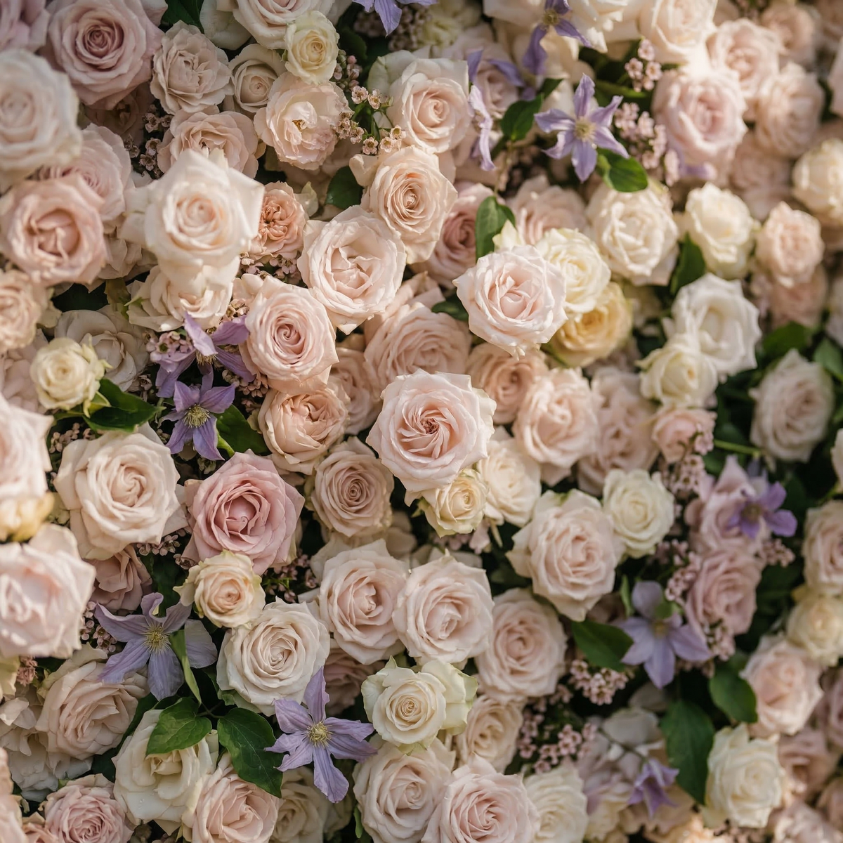 Selira | 5D Creamy Blush and Soft Lilac Event-Ready Silk Rose Floral Wall Backdrop for Elegant Events & Parties | Shipping Included