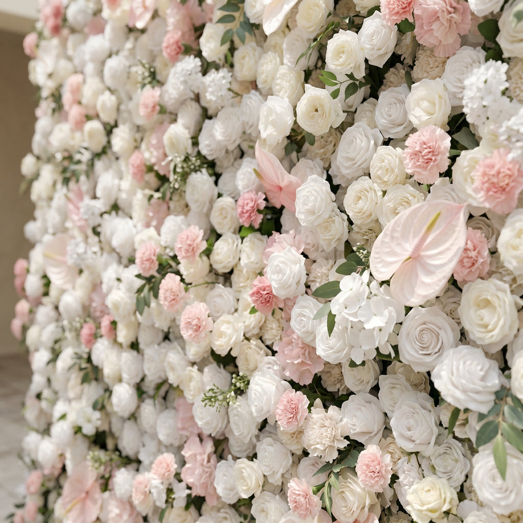 Sorelmora | 5D Blush Pink & Ivory White Event-Ready Silk Rose Floral Wall Backdrop for Romantic Wedding & Proposal Setups | Shipping Included