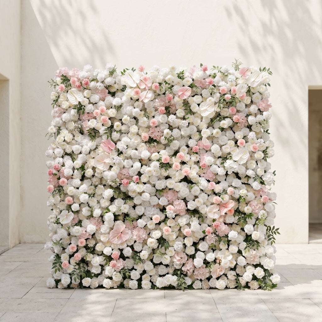 Sorelmora | 5D Blush Pink & Ivory White Event-Ready Silk Rose Floral Wall Backdrop for Romantic Wedding & Proposal Setups | Shipping Included