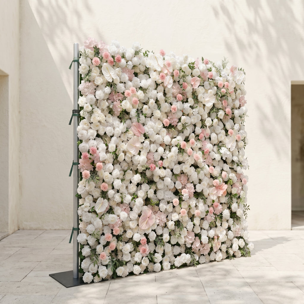 Sorelmora | 5D Blush Pink & Ivory White Event-Ready Silk Rose Floral Wall Backdrop for Romantic Wedding & Proposal Setups | Shipping Included