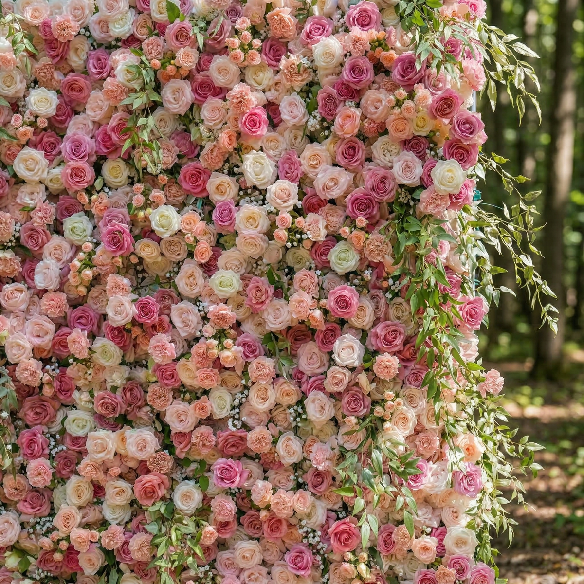 Sorev | 5D Blush Pink and Raspberry Event-Ready Silk Rose Floral Wall Backdrop for Forest Weddings & Parties | Shipping Included