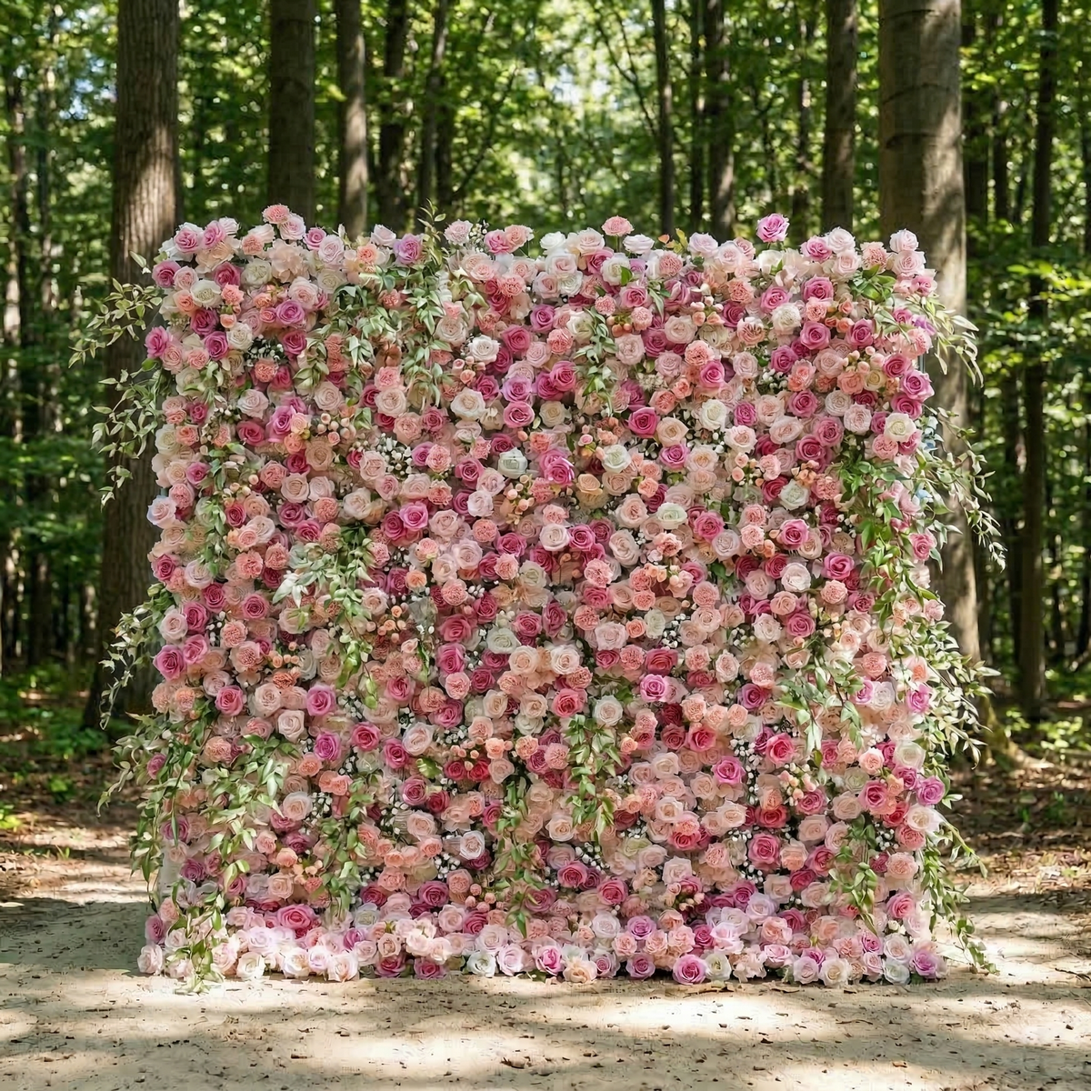 Sorev | 5D Blush Pink and Raspberry Event-Ready Silk Rose Floral Wall Backdrop for Forest Weddings & Parties | Shipping Included