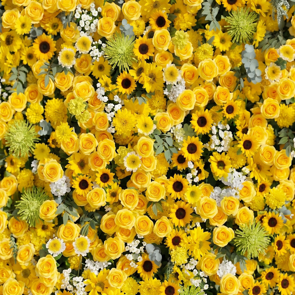 Talsira | 5D Yellow Event-Ready Silk Rose Floral Wall Backdrop for Romantic Wedding & Proposal Setups | Shipping Included