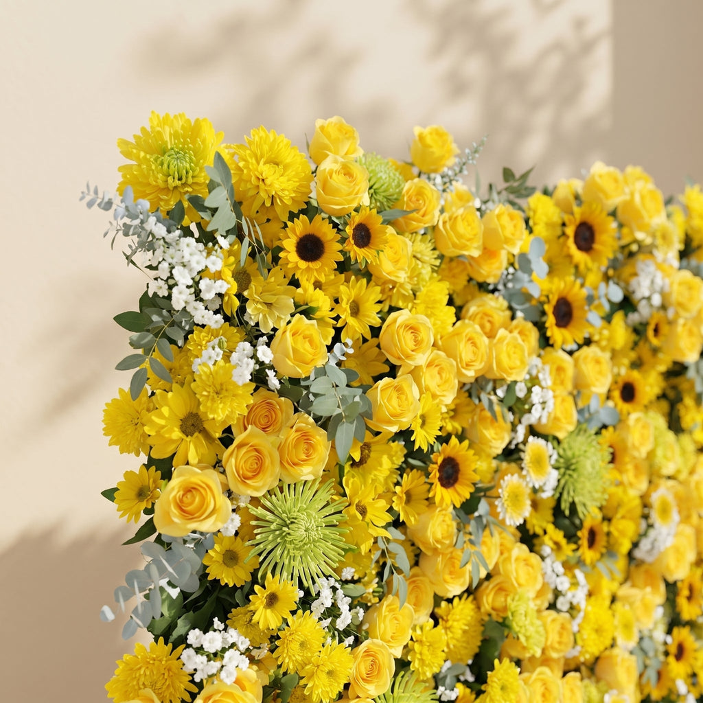 Talsira | 5D Yellow Event-Ready Silk Rose Floral Wall Backdrop for Romantic Wedding & Proposal Setups | Shipping Included