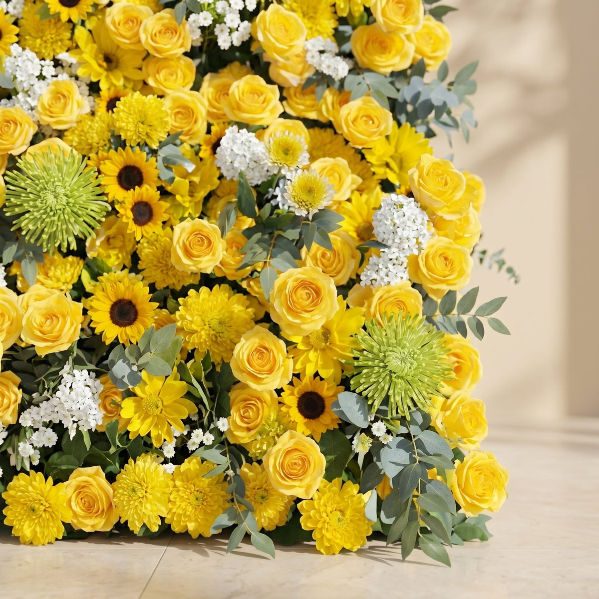 Talsira | 5D Yellow Event-Ready Silk Rose Floral Wall Backdrop for Romantic Wedding & Proposal Setups | Shipping Included