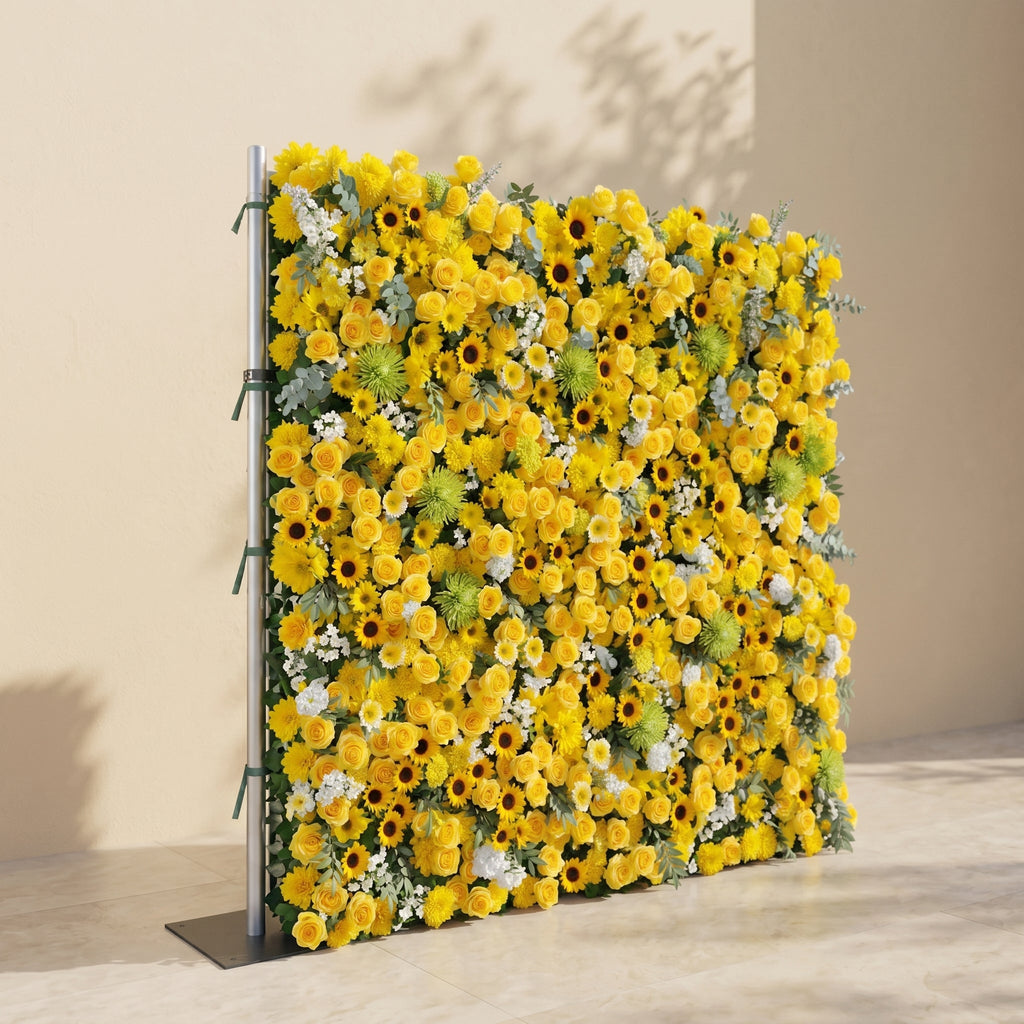 Talsira | 5D Yellow Event-Ready Silk Rose Floral Wall Backdrop for Romantic Wedding & Proposal Setups | Shipping Included