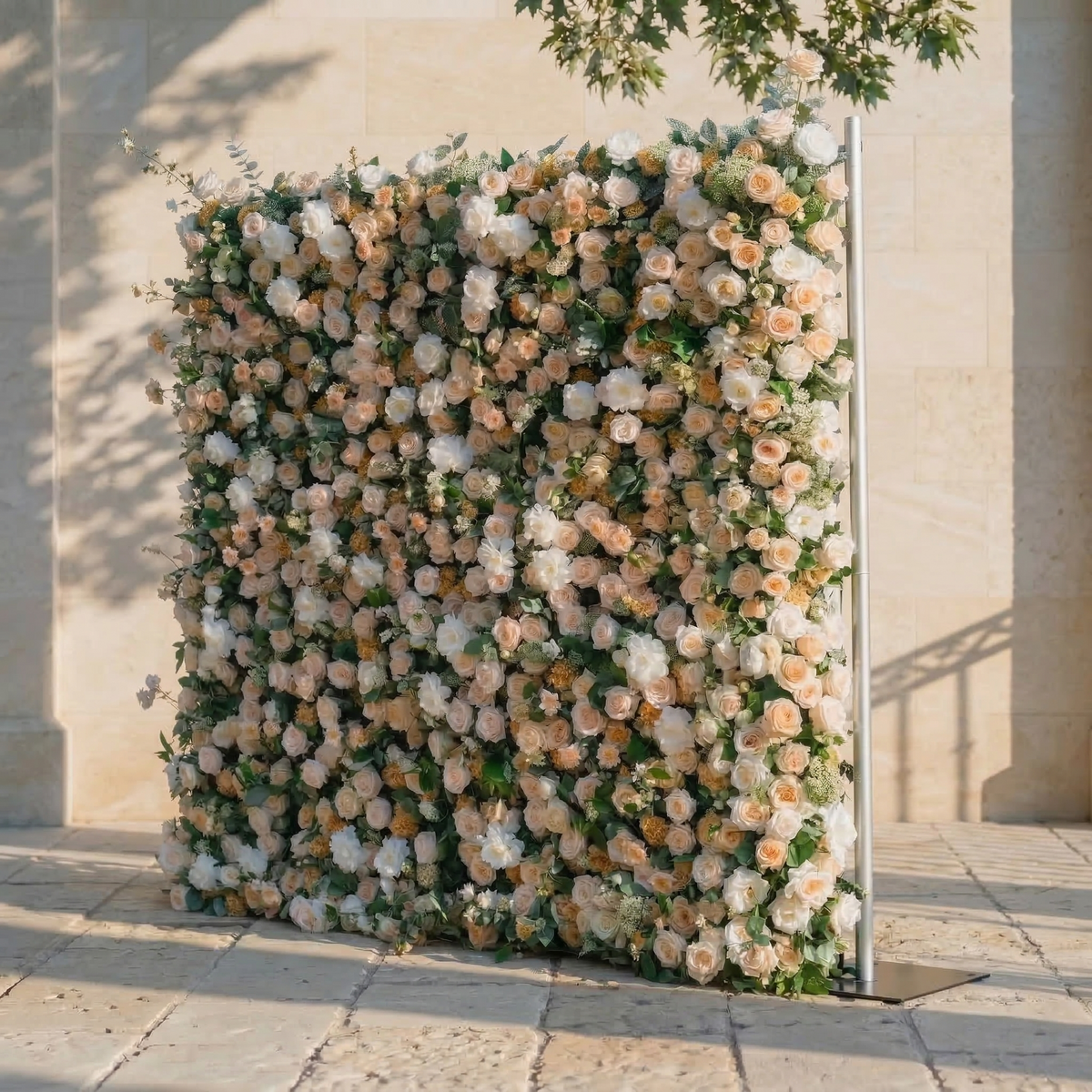 Tarelle | 5D Champagne and Cream Event-Ready Silk Rose Floral Wall Backdrop for Garden Weddings & Events | Shipping Included