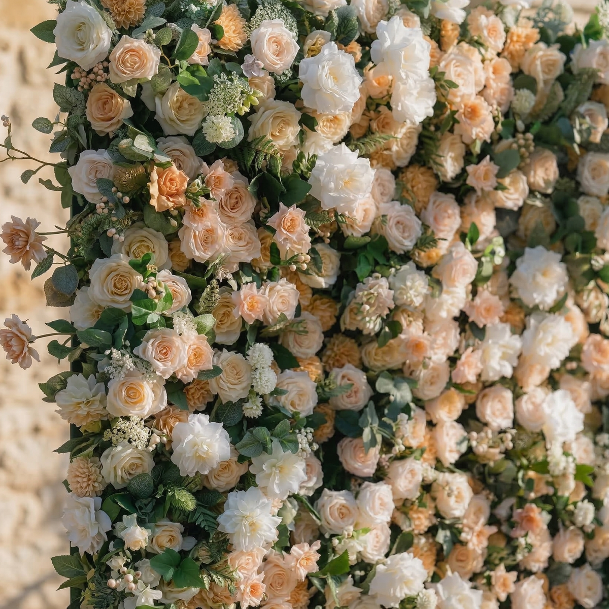 Tarelle | 5D Champagne and Cream Event-Ready Silk Rose Floral Wall Backdrop for Garden Weddings & Events | Shipping Included