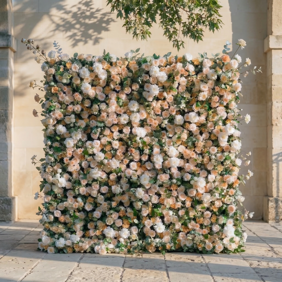 Tarelle | 5D Champagne and Cream Event-Ready Silk Rose Floral Wall Backdrop for Garden Weddings & Events | Shipping Included