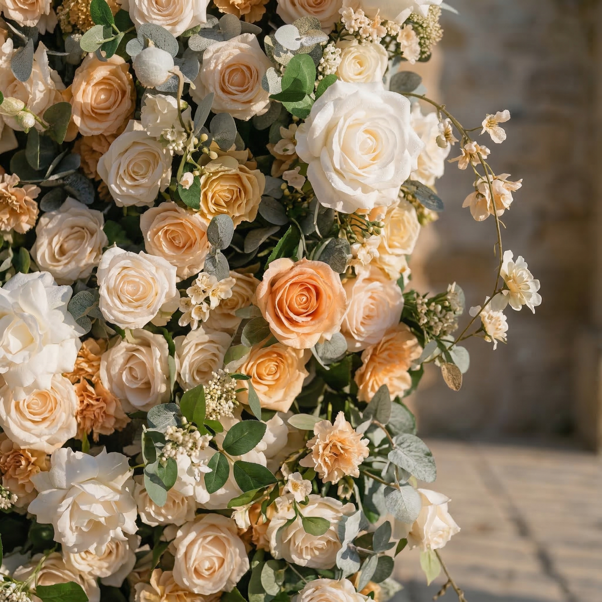 Tarelle | 5D Champagne and Cream Event-Ready Silk Rose Floral Wall Backdrop for Garden Weddings & Events | Shipping Included