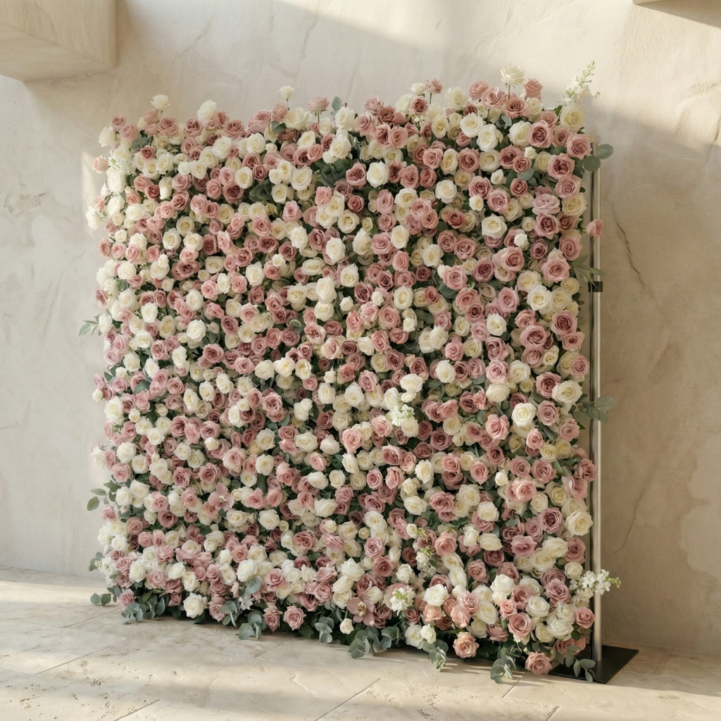 Thaliah | 5D Elegant Dusty Rose & Cream Event-Ready Silk Rose Floral Wall Backdrop for Luxury Weddings & Events | Shipping Included