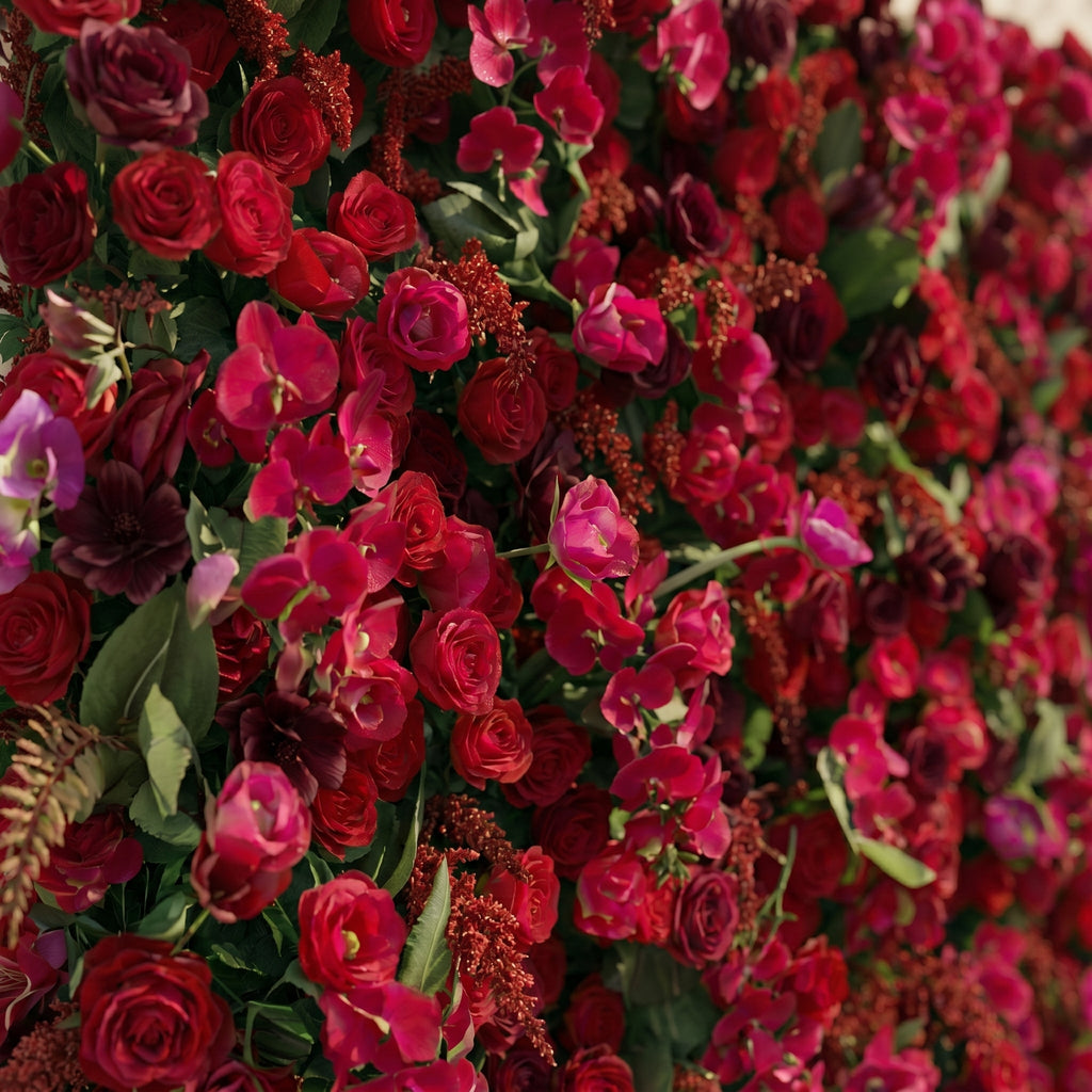 Torella | 5D Luxury Burgundy Red Event-Ready Silk Rose Floral Wall Backdrop for Romantic Wedding & Proposal Setups | Shipping Included