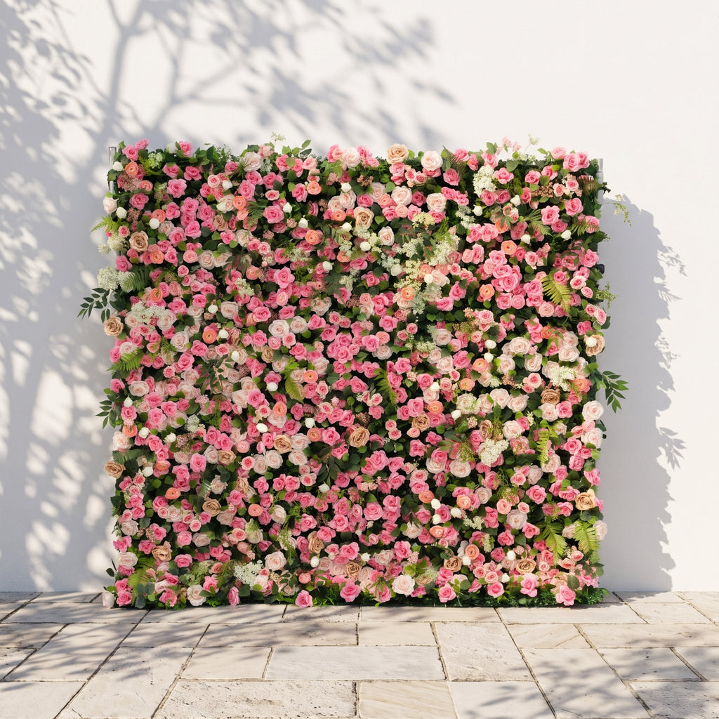 Valevia | 5D Multi Tone Hot Pink & Ivory White Event-Ready Silk Rose Floral Wall Backdrop for Romantic Wedding & Proposal Setups | Shipping Included