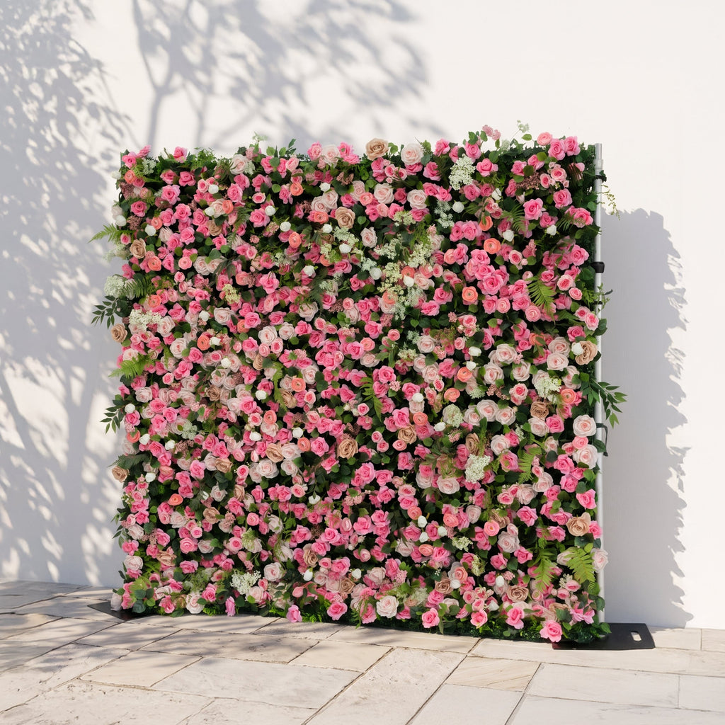 Valevia | 5D Multi Tone Hot Pink & Ivory White Event-Ready Silk Rose Floral Wall Backdrop for Romantic Wedding & Proposal Setups | Shipping Included