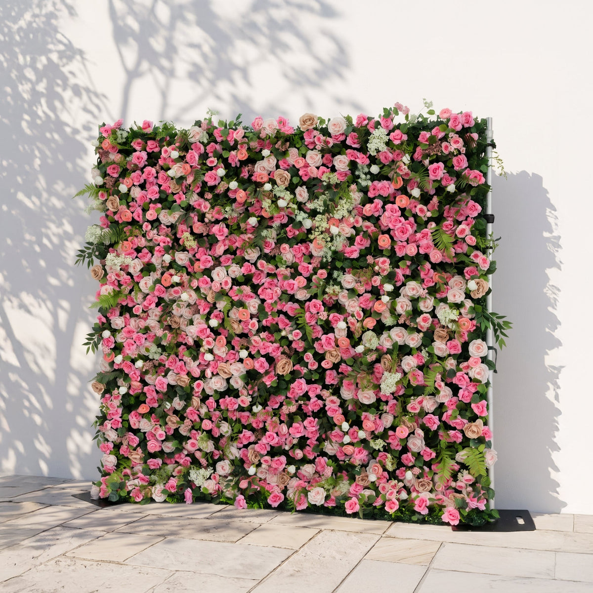 Valevia | 5D Multi Tone Hot Pink & Ivory White Event-Ready Silk Rose Floral Wall Backdrop for Romantic Wedding & Proposal Setups | Shipping Included