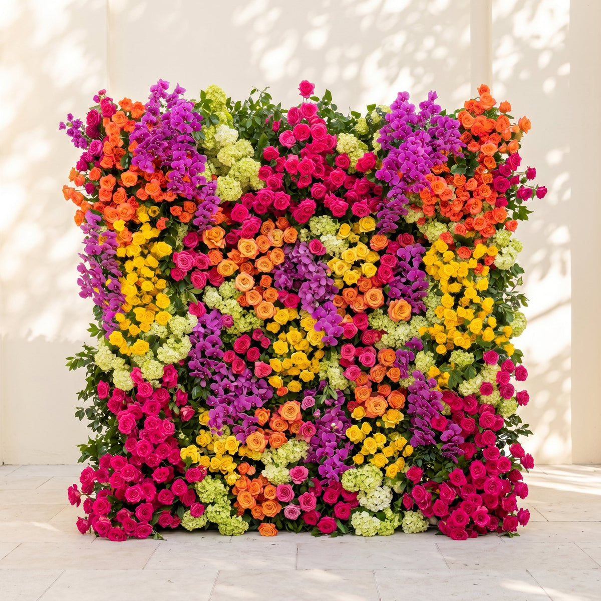 Valnella | 5D Rainbow Tropical Mixed Bright Tone Event-Ready Silk Rose Floral Wall Backdrop for Romantic Wedding & Proposal Setups | Shipping Included