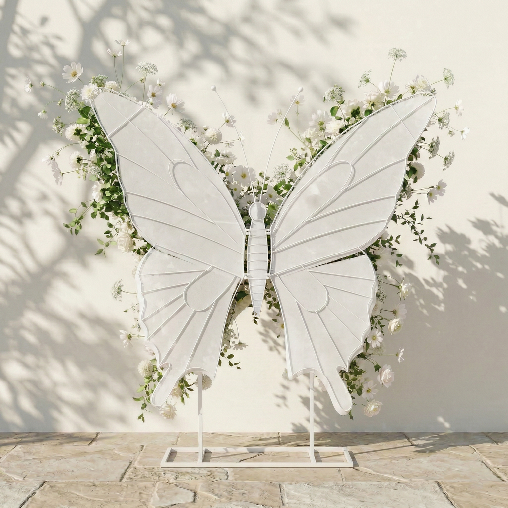 Velmora | Exquisite Ivory Butterfly-Shaped Flower Wall for Birthday & Anniversary Decor | Shipping Included