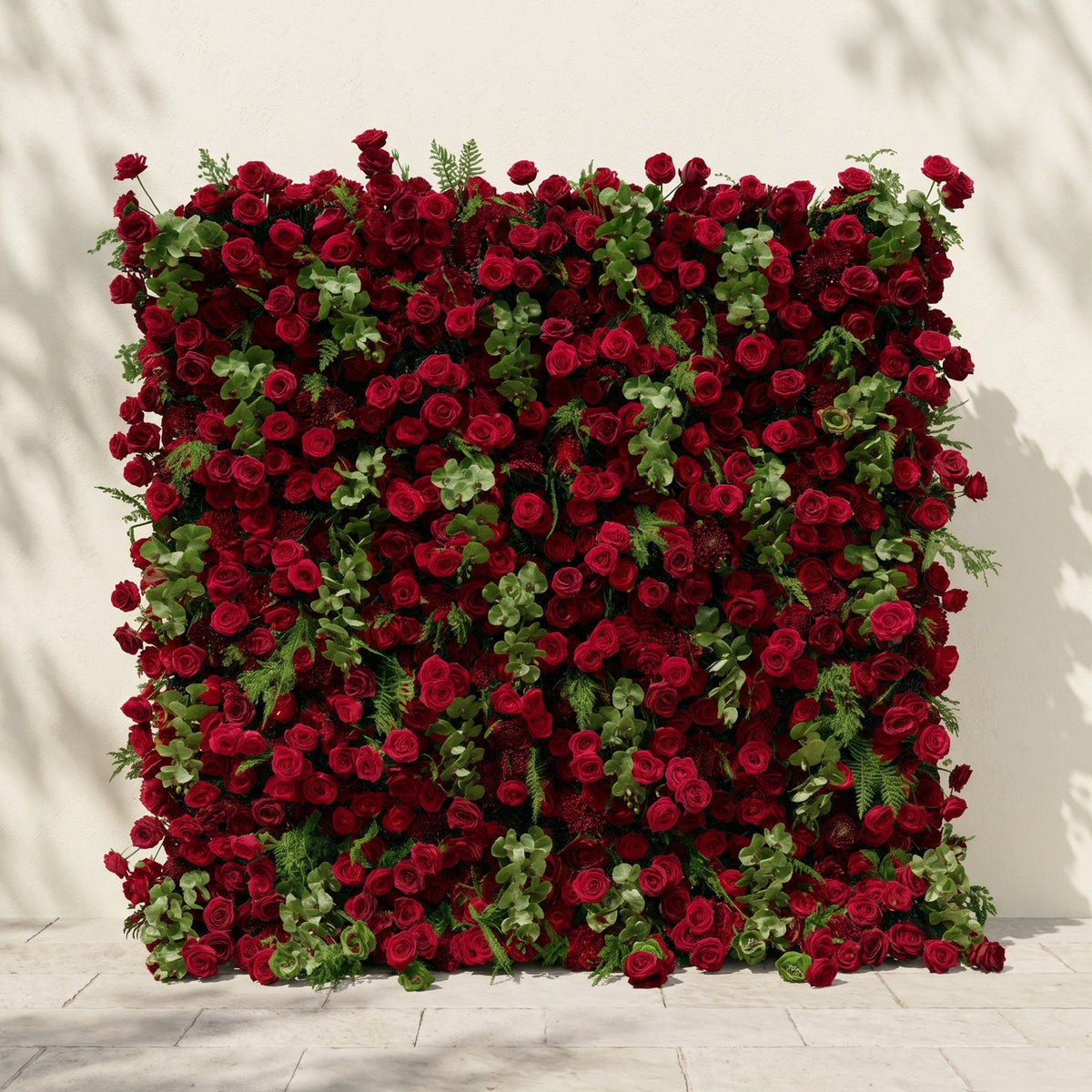 Velrella | Luxury 5D Red Roses Silk Floral Wall with Greenery Roll-Up Backdrop for Romantic Weddings | Shipping Included